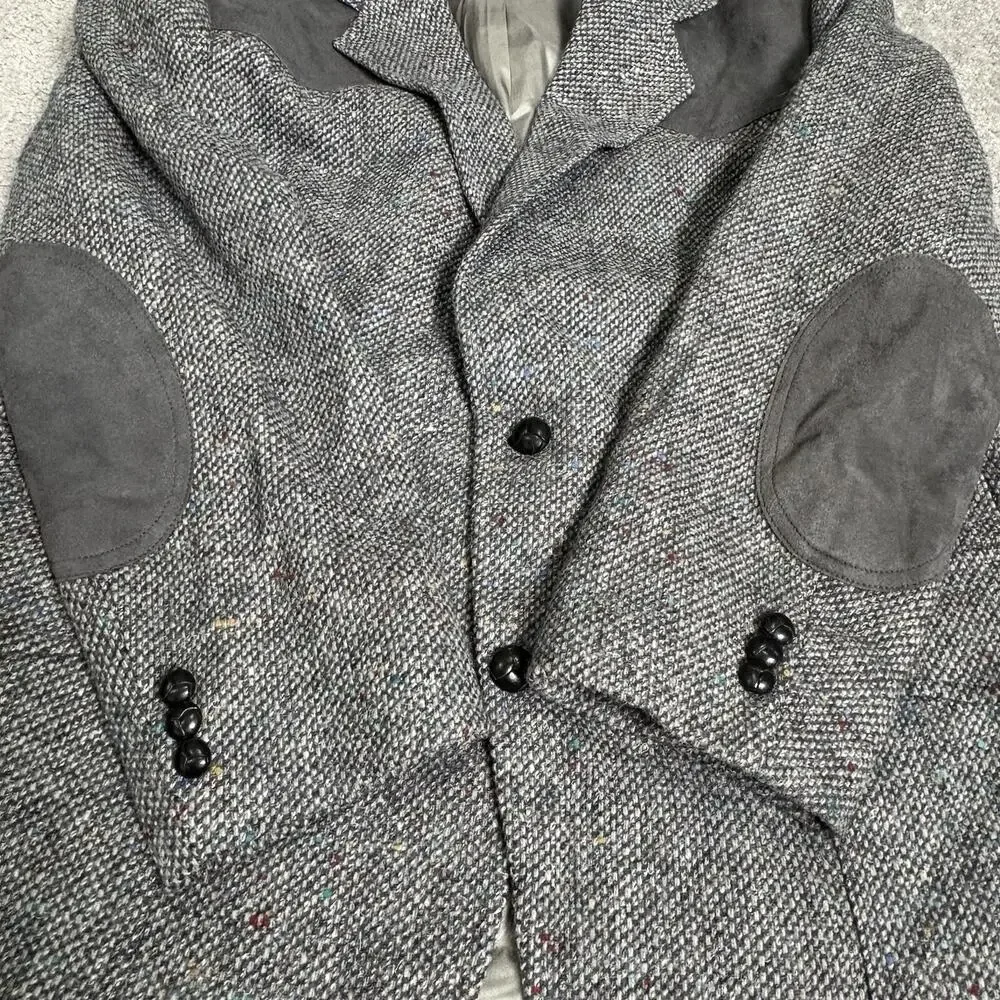 Pendleton Mens Virgin Wool Blazer Western Sport Coat Gray Suede Patches Sz 44L